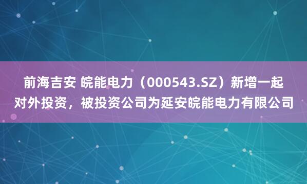 前海吉安 皖能电力（000543.SZ）新增一起对外投资，被投资公司为延安皖能电力有限公司