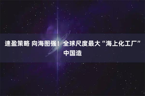 速盈策略 向海图强！全球尺度最大“海上化工厂”中国造